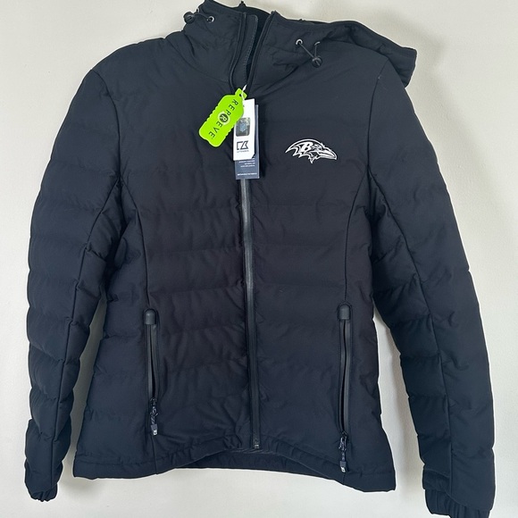 Women's Baltimore Ravens Cutter & Buck Black Full-Zip Hoodie Puffer Jacket NWT - Picture 6 of 11